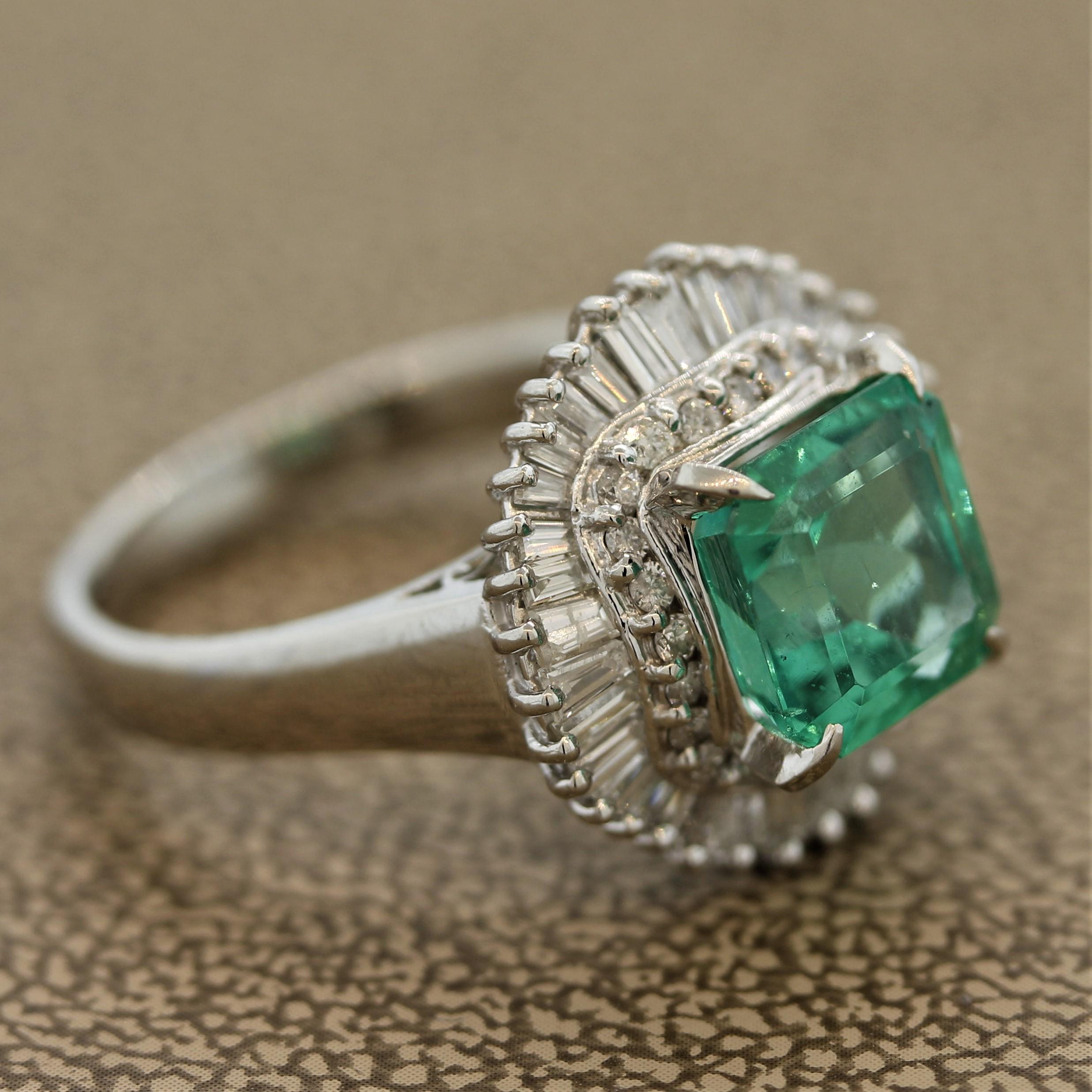 Emerald Diamond Double-Halo Platinum Ring 2