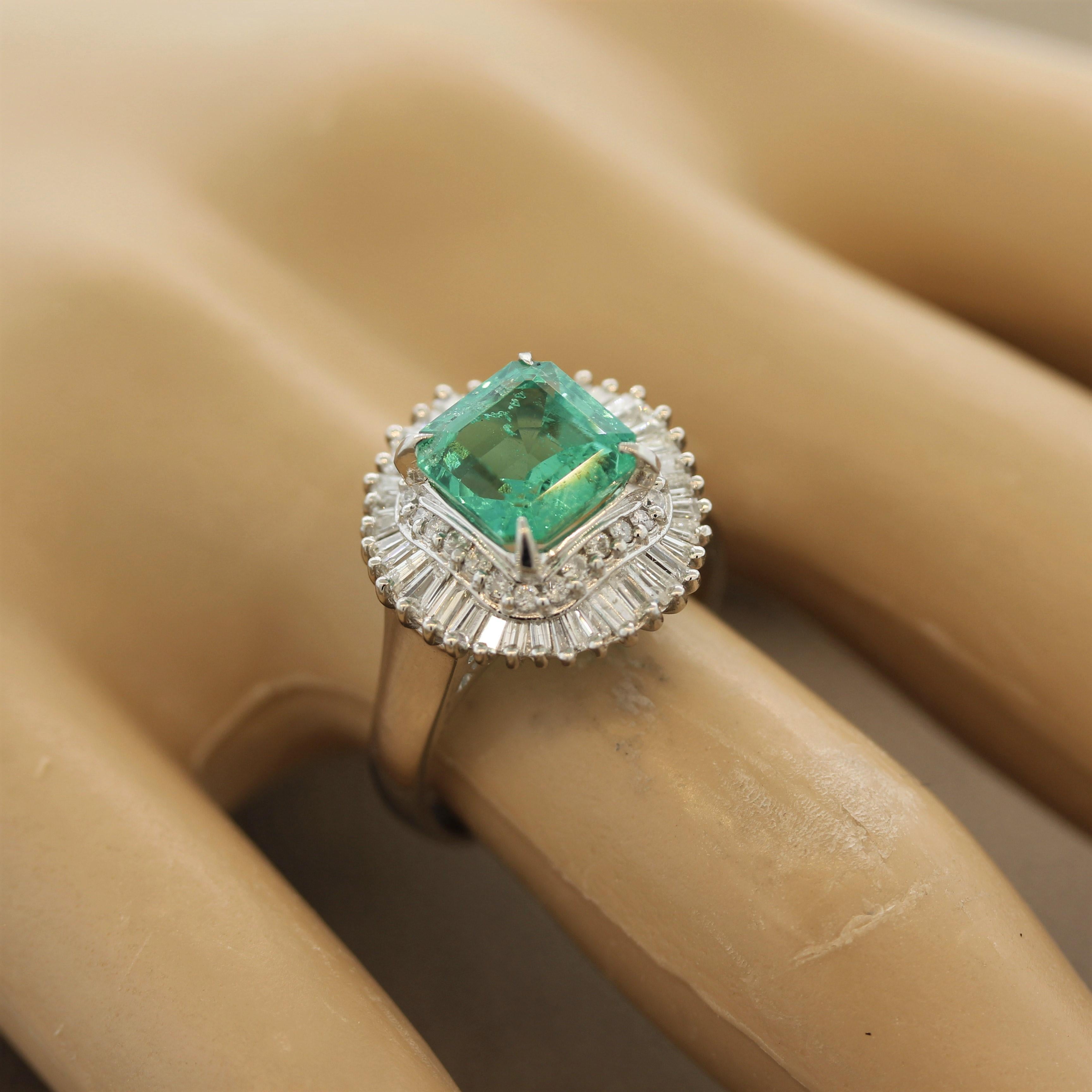 Emerald Diamond Double-Halo Platinum Ring 3