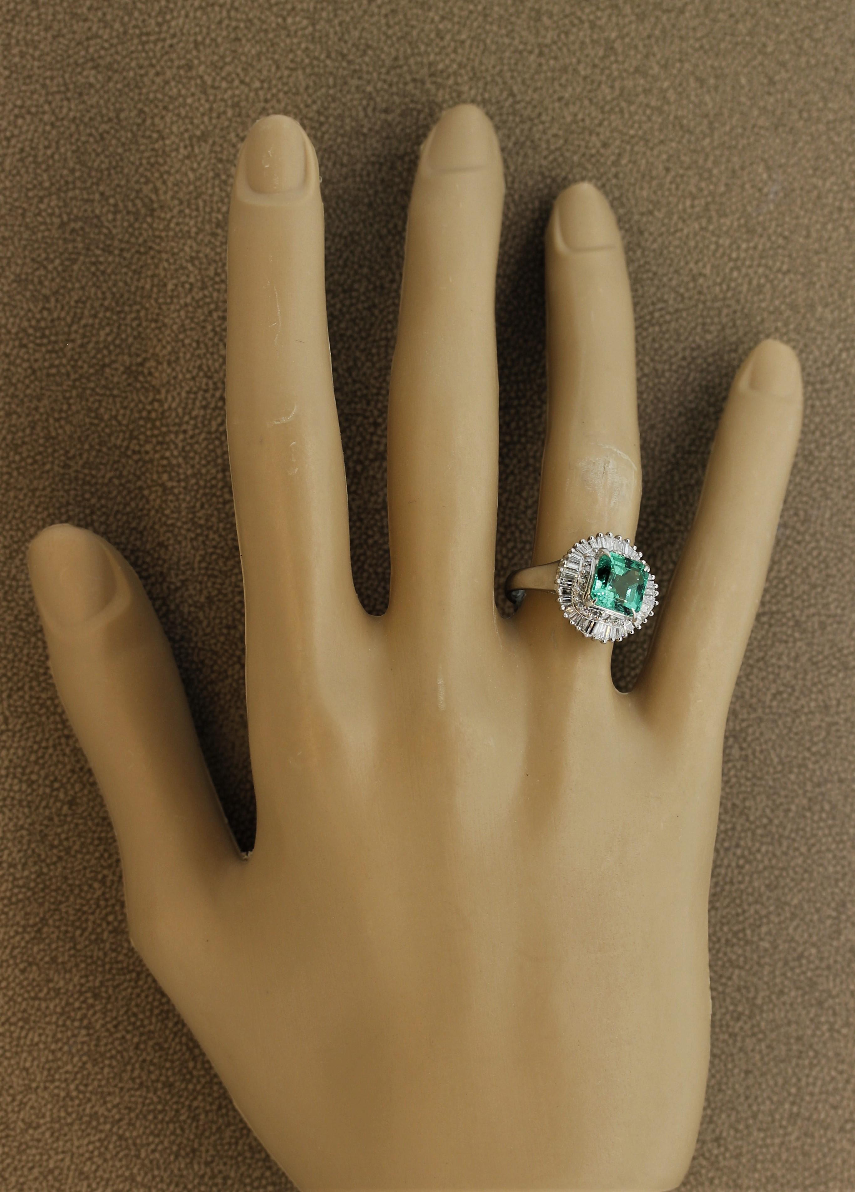 Emerald Diamond Double-Halo Platinum Ring 4