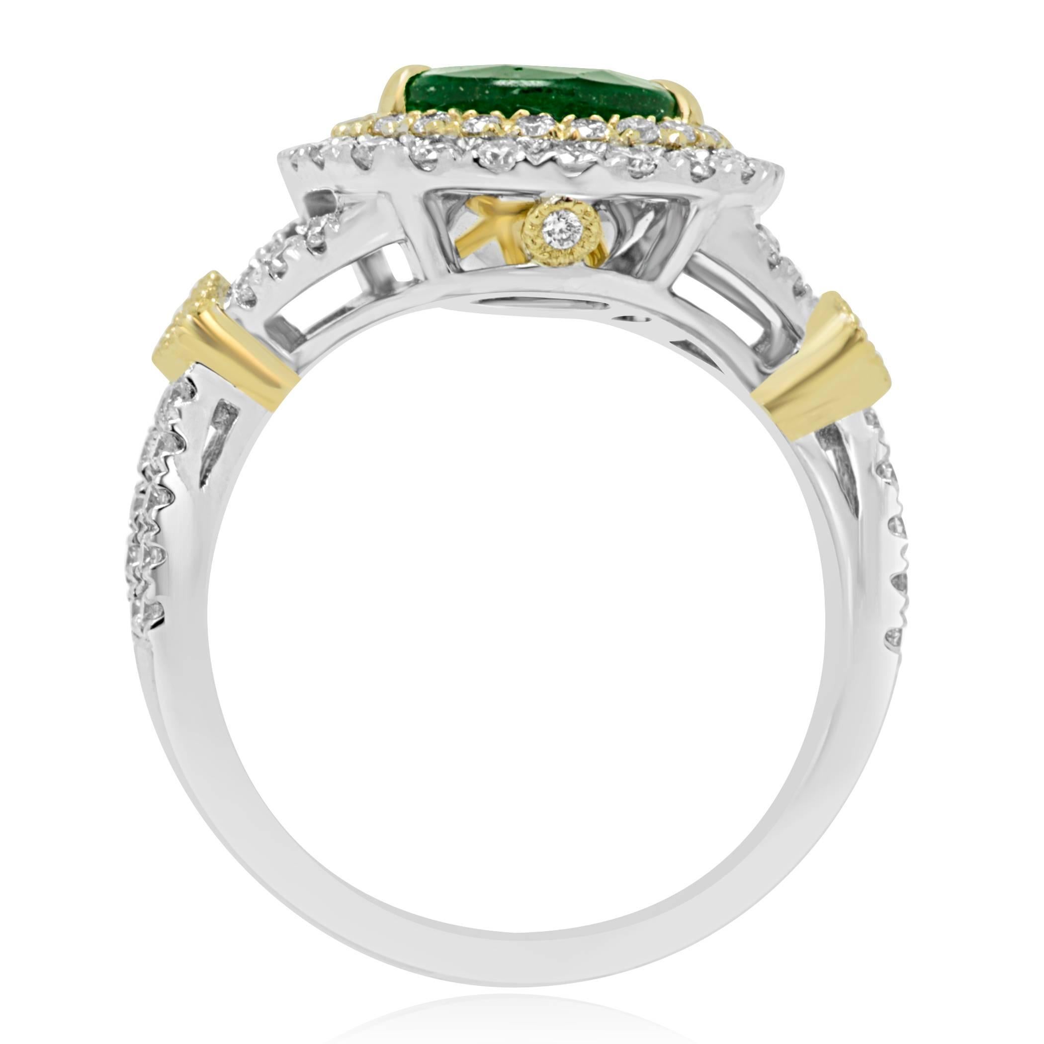 Emerald Pear White Diamond Round Double Halo Two-Color Gold Bridal Fashion Ring 1