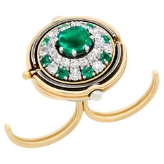 Emerald & Diamond Double Ring in 18k Gold