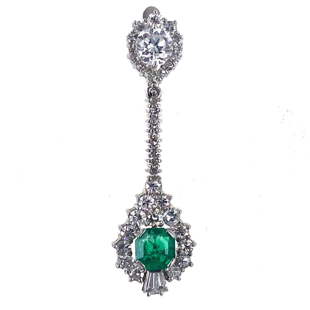 Modern Emerald Diamond Drop 18 Karat White Gold Earrings