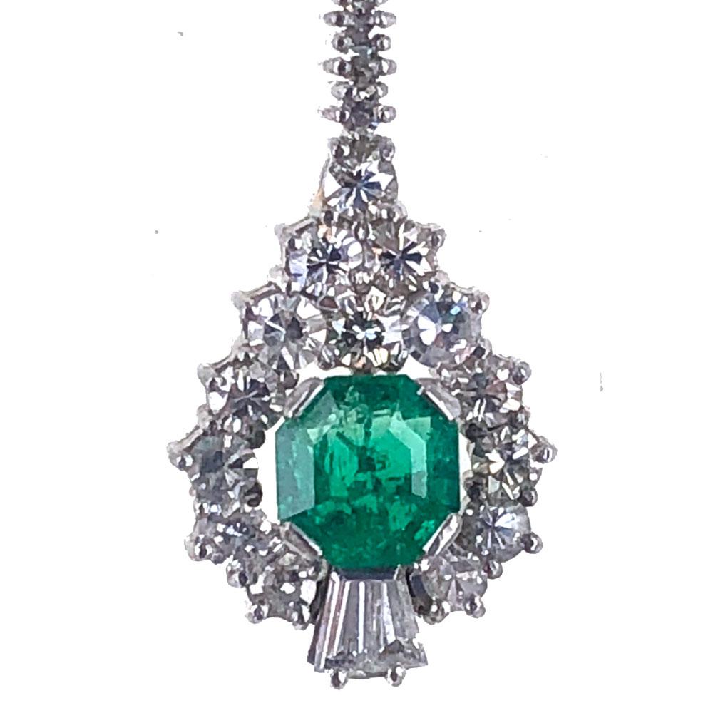 Round Cut Emerald Diamond Drop 18 Karat White Gold Earrings