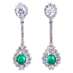 Emerald Diamond Drop 18 Karat White Gold Earrings
