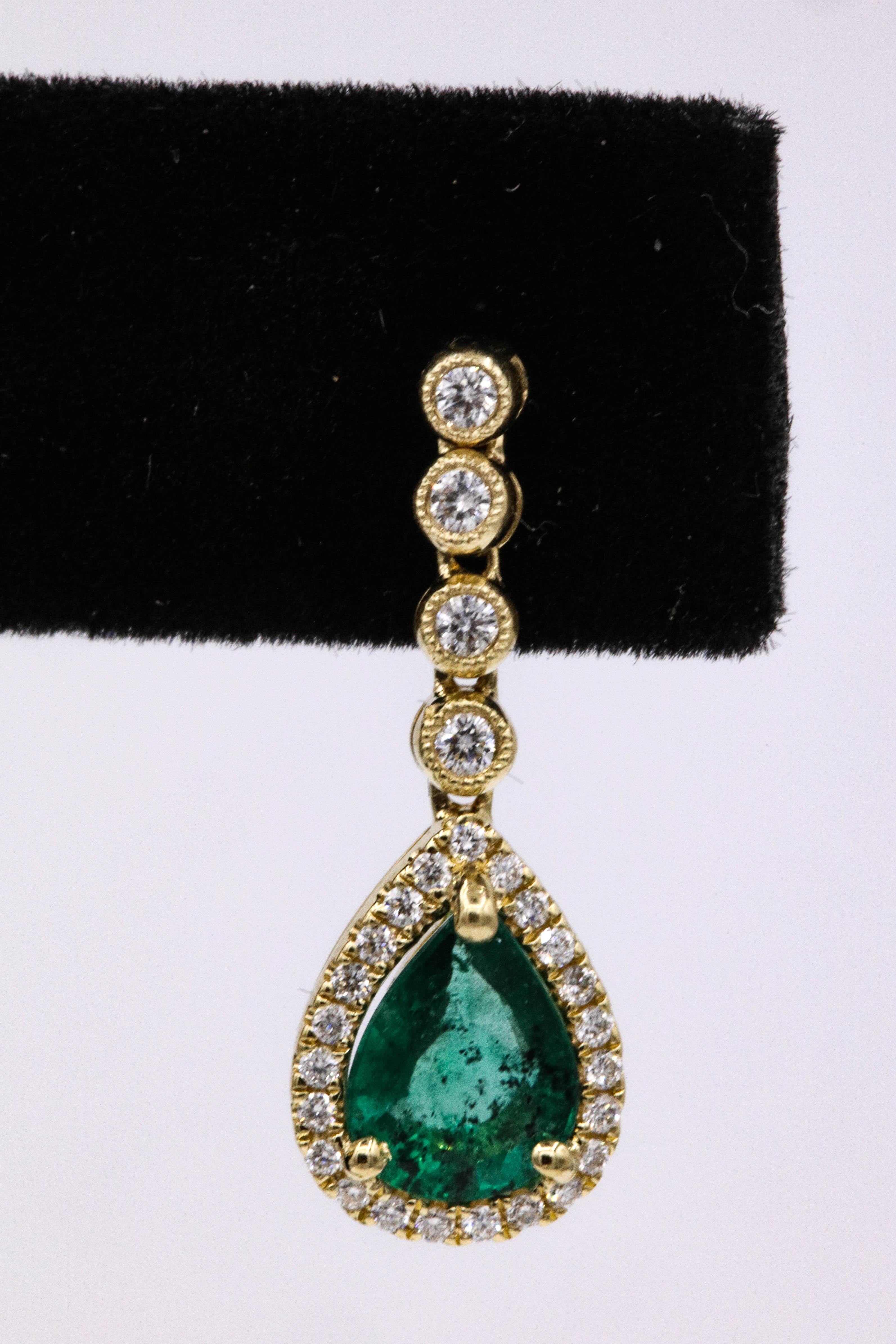 Emerald Diamond Drop Earrings 1.95 Carat 18 Karat Yellow Gold In New Condition In New York, NY