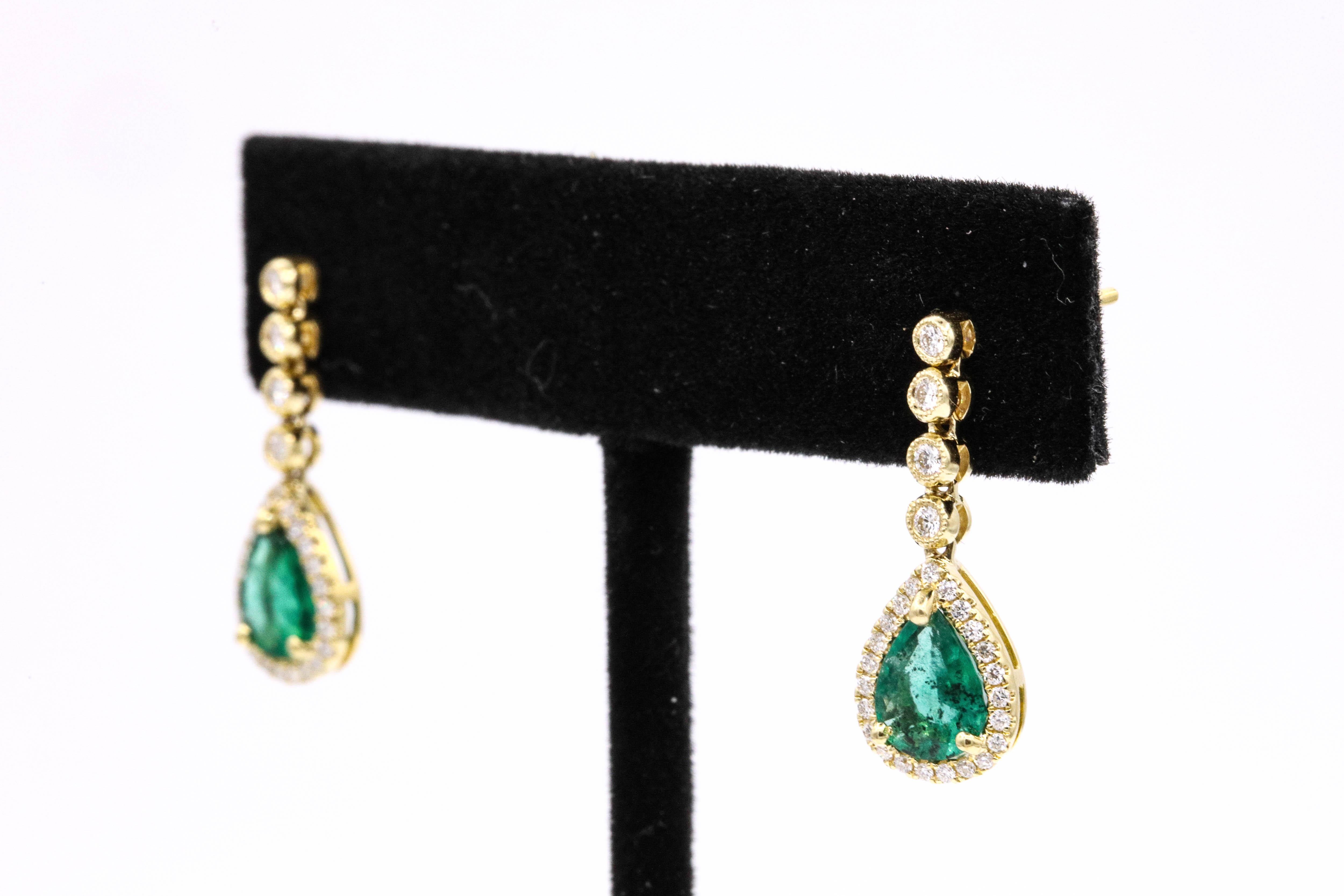 Emerald Diamond Drop Earrings 1.95 Carat 18 Karat Yellow Gold 1