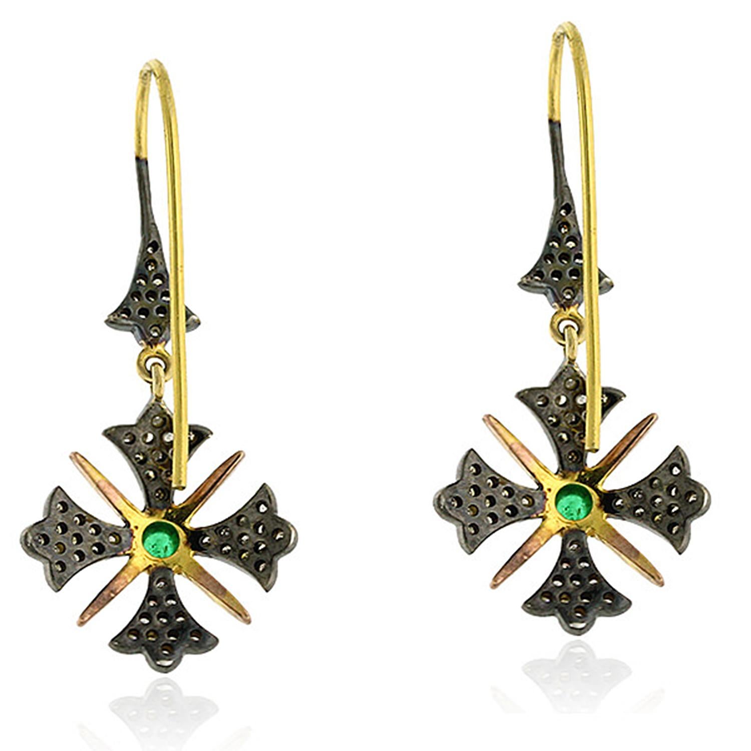 Handmade from 14-karat gold & sterling silver, these beautiful earrings are set with 0.3  carats emerald in center and .68 carats of diamonds.

FOLLOW  MEGHNA JEWELS storefront to view the latest collection & exclusive pieces.  Meghna Jewels is