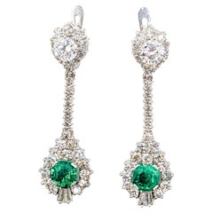 Vintage Emerald & Diamond Drop Earrings in White Gold