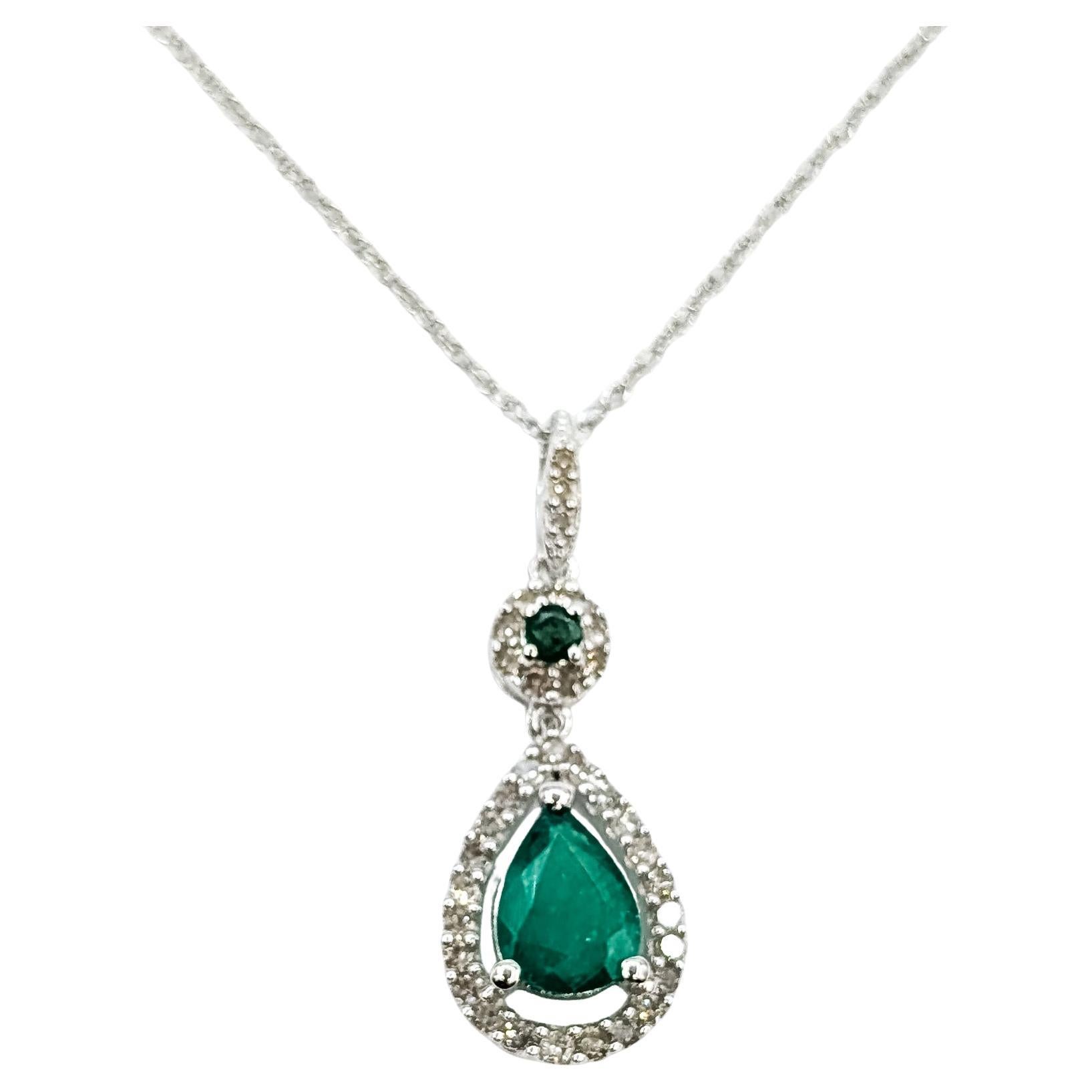 Emerald 
Diamond Drop Necklace in 14k White Gold