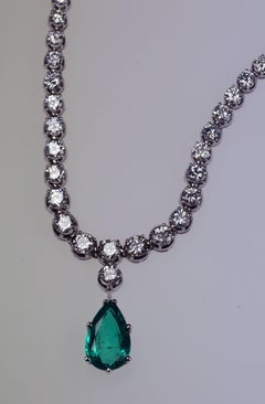 Emerald Diamond Drop Pear Gold Necklace