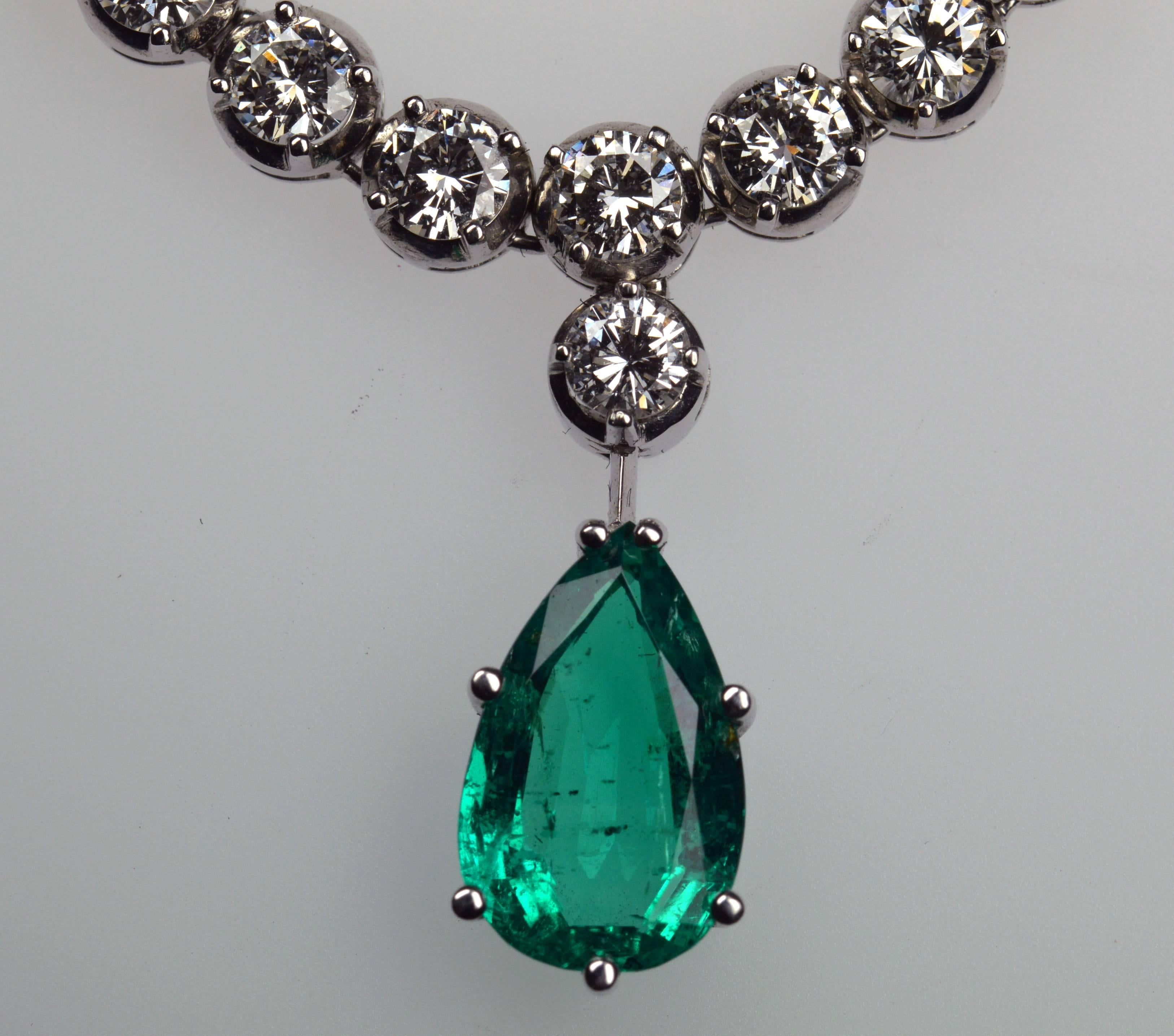 Modern Emerald Diamond Drop Pear Gold Necklace For Sale
