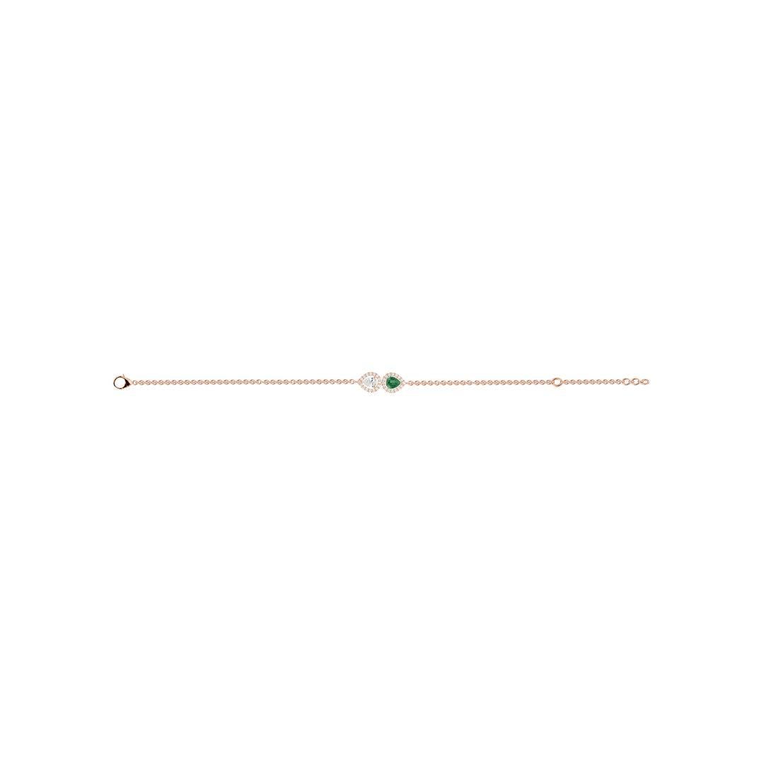 Pear Cut Emerald & Diamond Dual Tone Bracelet In 18 Karat Gold For Sale
