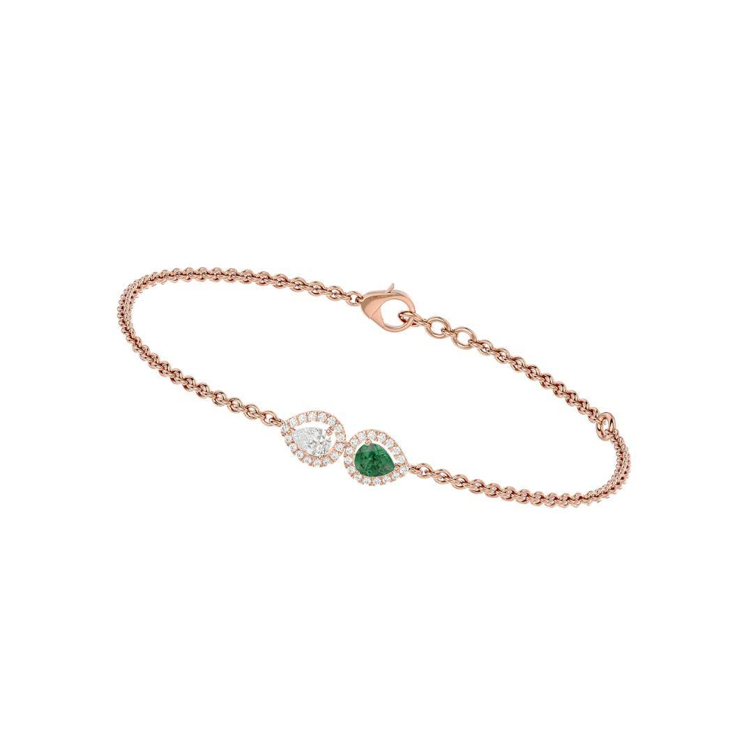 Women's or Men's Emerald & Diamond Dual Tone Bracelet In 18 Karat Gold For Sale