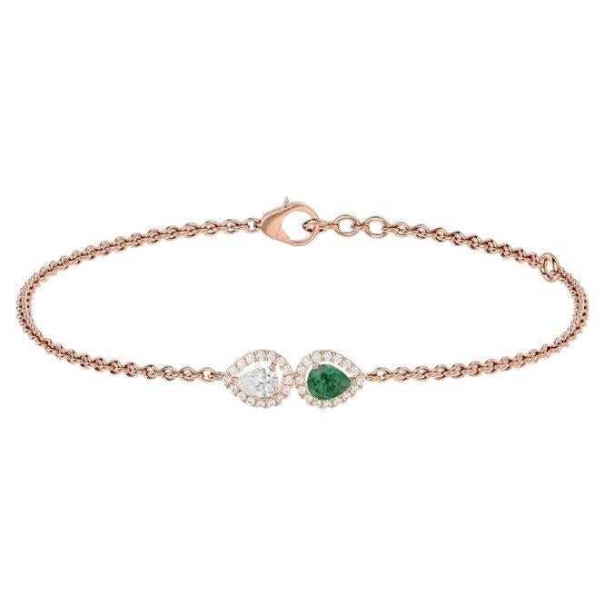 Emerald & Diamond Dual Tone Bracelet In 18 Karat Gold For Sale