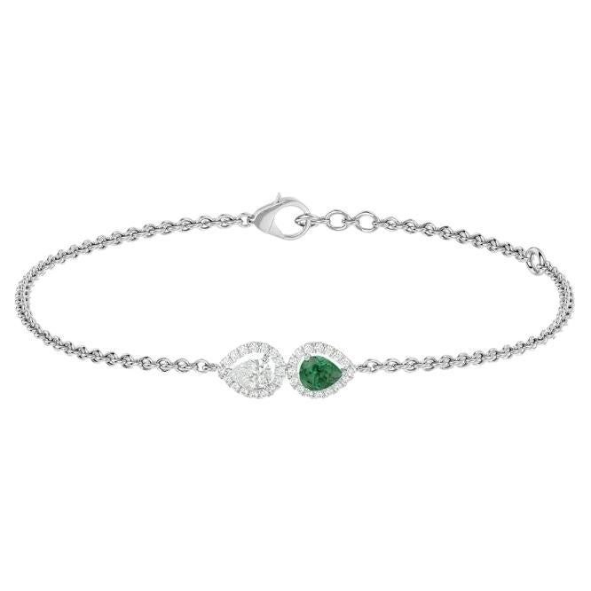 Emerald & Diamond Dual Tone Bracelet In 18 Karat Gold For Sale