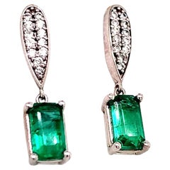 Emerald Diamond Earring 14 Karat White Gold 1.58 Carat Certified