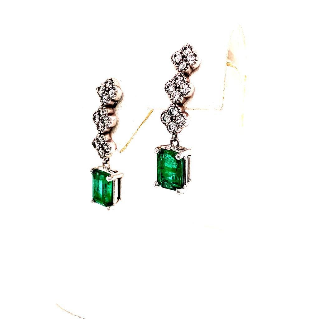 Emerald Cut Emerald Diamond Earring 14k White Gold 2.13 TCW Certified For Sale