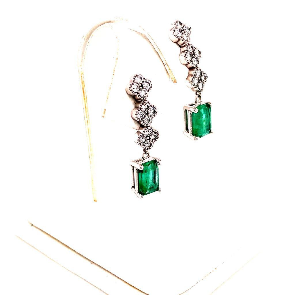Emerald Diamond Earring 14k White Gold 2.13 TCW Certified For Sale 1