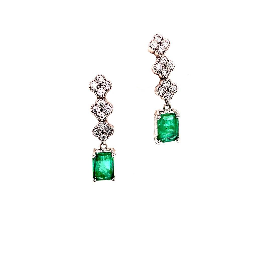 Emerald Diamond Earring 14k White Gold 2.13 TCW Certified For Sale 3
