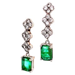 Pendiente Diamante Esmeralda Oro Blanco 14k 2.13 TCW Certificado