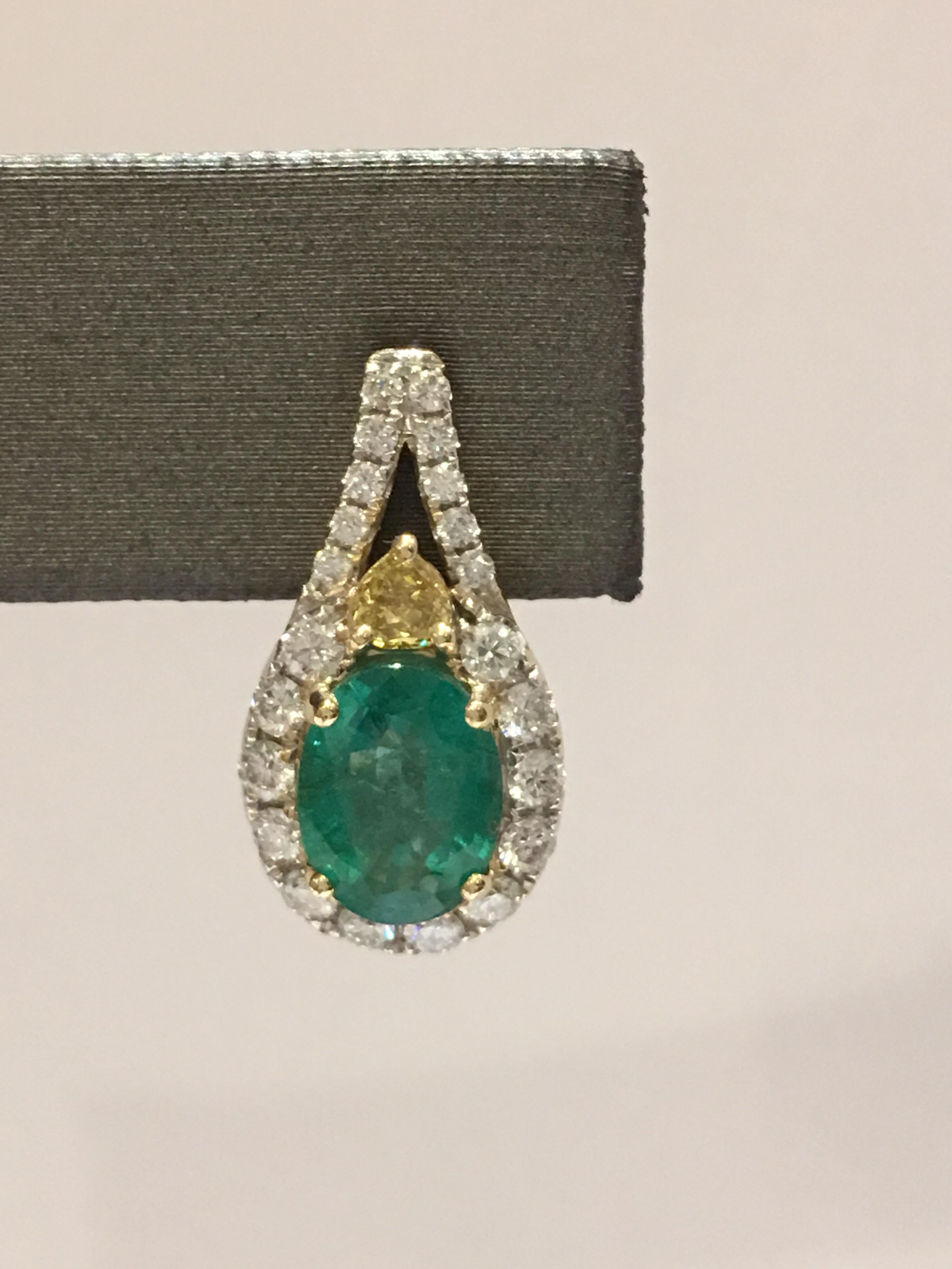 Emerald Diamond Earring set in 14 Karat Yellow Gold 1
