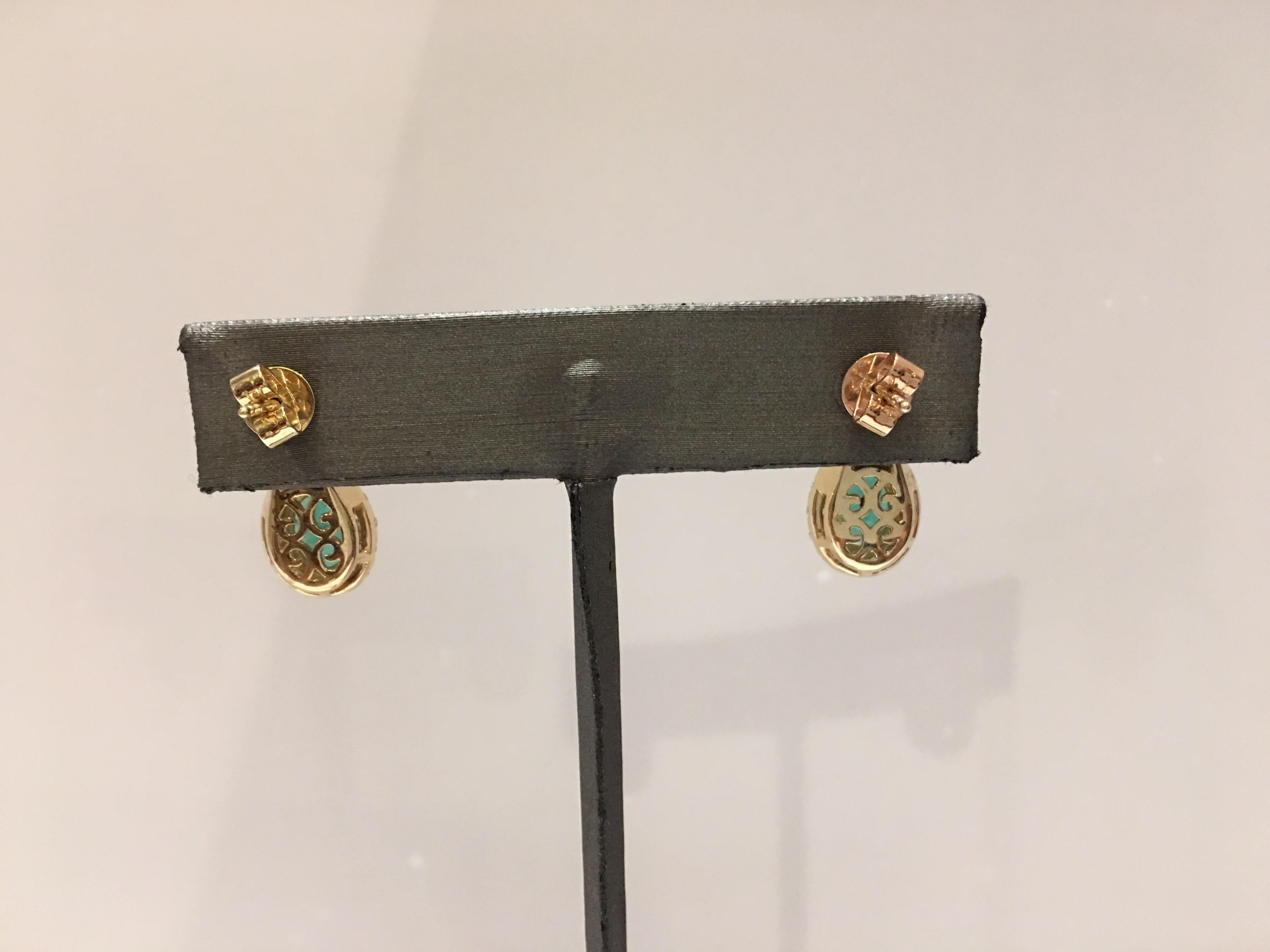 Emerald Diamond Earring set in 14 Karat Yellow Gold 2