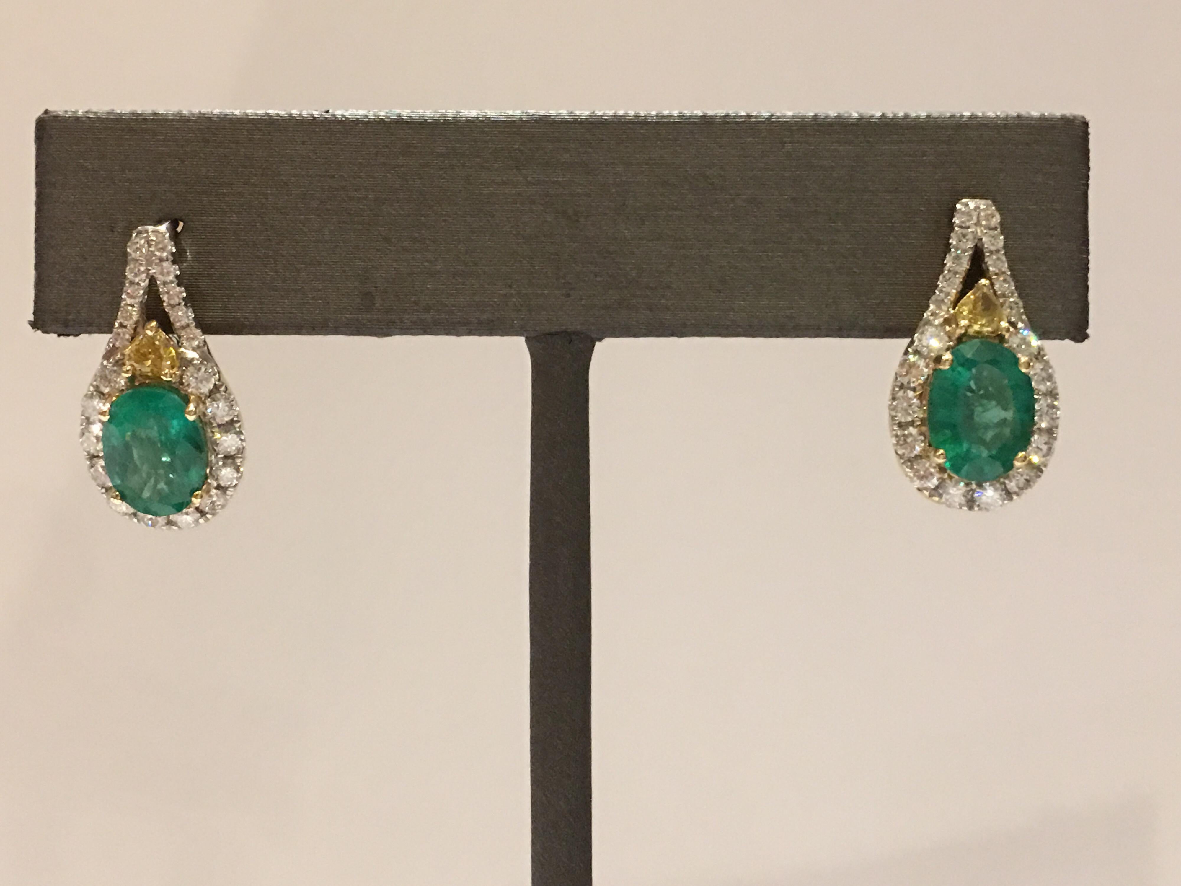 Emerald Diamond Earring set in 14 Karat Yellow Gold 3