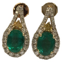 Emerald Diamond Earring set in 14 Karat Yellow Gold