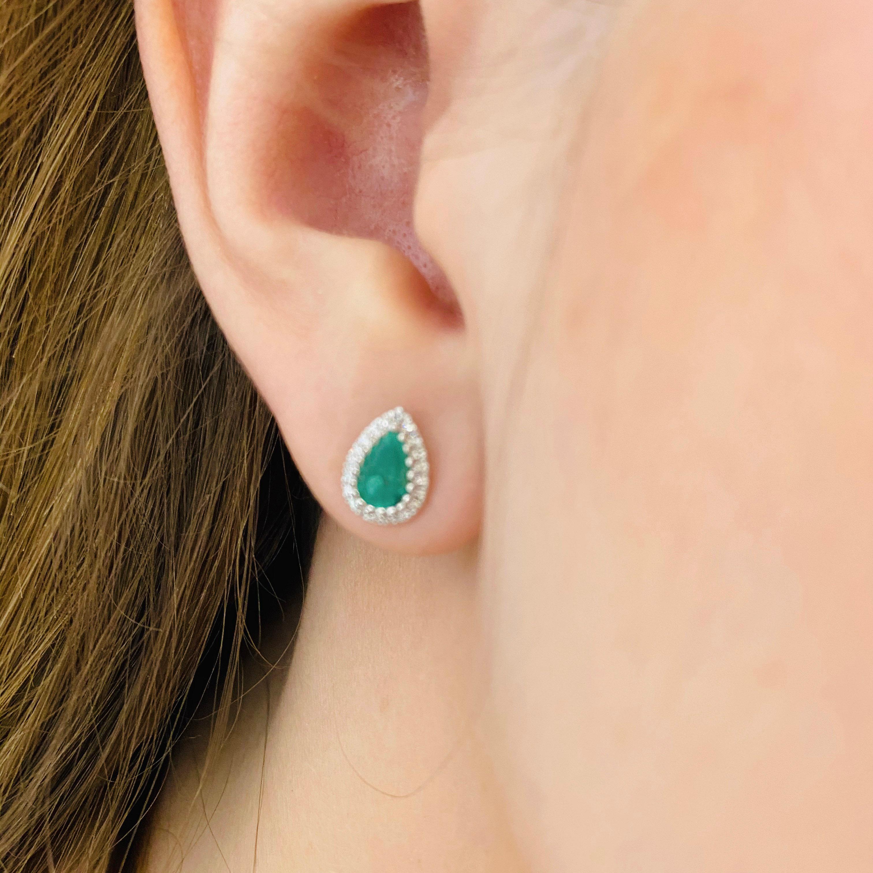 The Emerald Earrings Description Are As Follows:
14k White Gold
.69 CT Emerald
.09 CT White Diamond
Height of Earring: 8.86mm/.35in
Width of Earrings at Widest Point: 6.50 millimeters /25in
Height of Emerald: 7.06/.28in
Width of Emerald at Widest