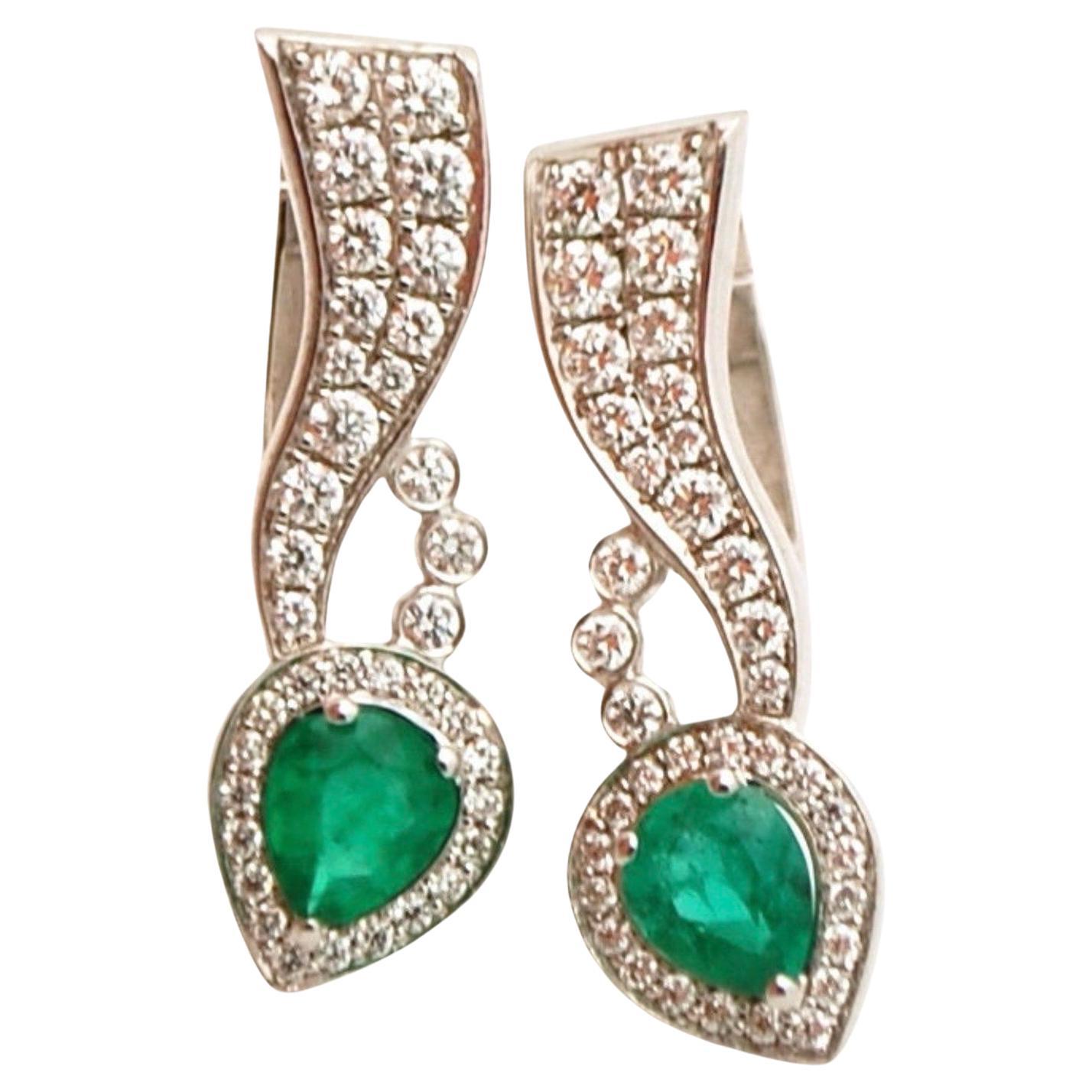 Emerald & Diamond earrings cocktail style earrings 18KT gold Long earrings
