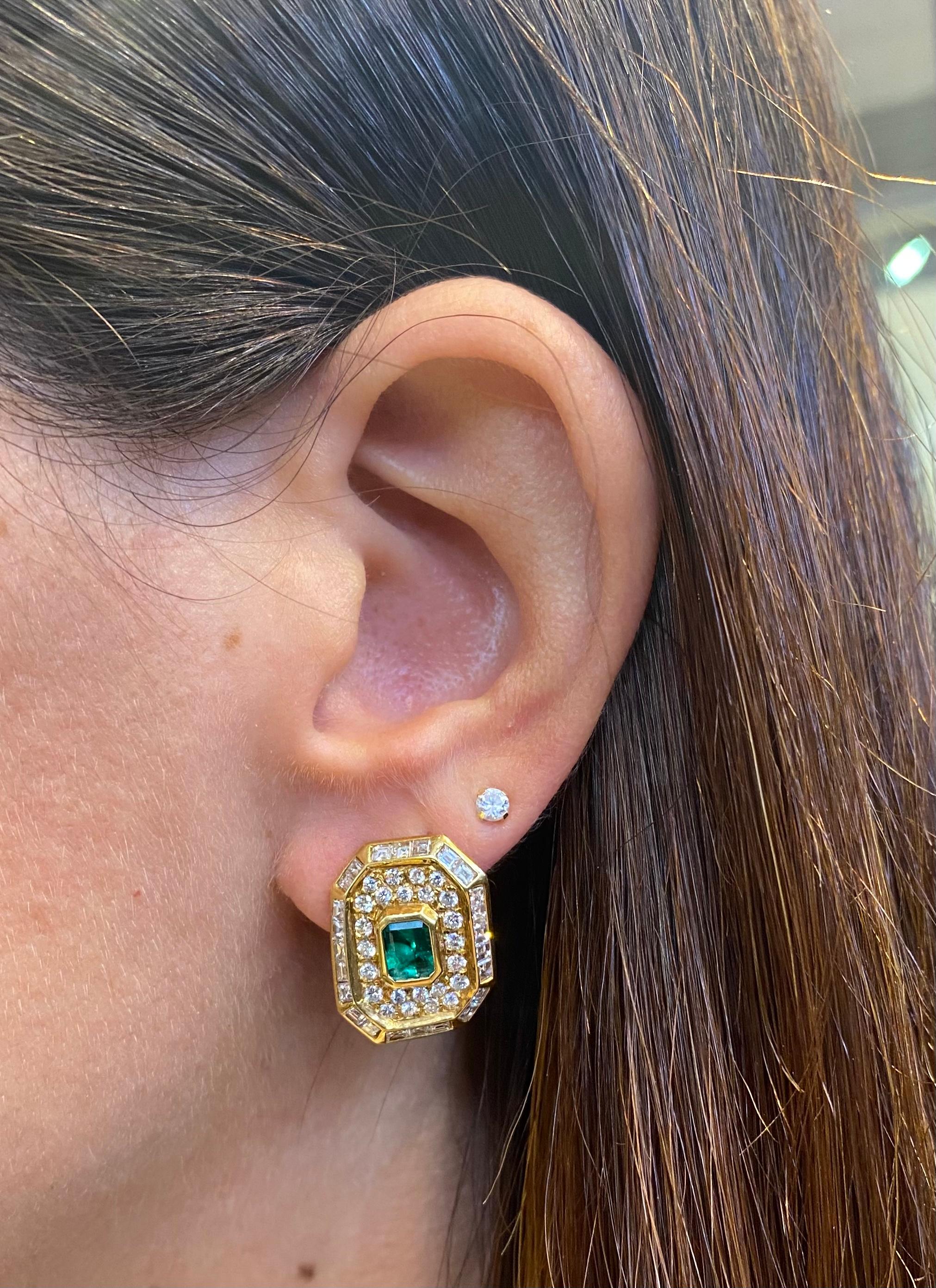 Emerald Cut Emerald & Diamond Earrings For Sale