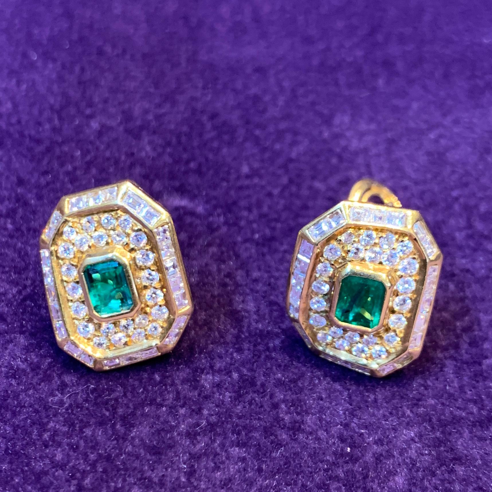 Emerald & Diamond Earrings For Sale 1