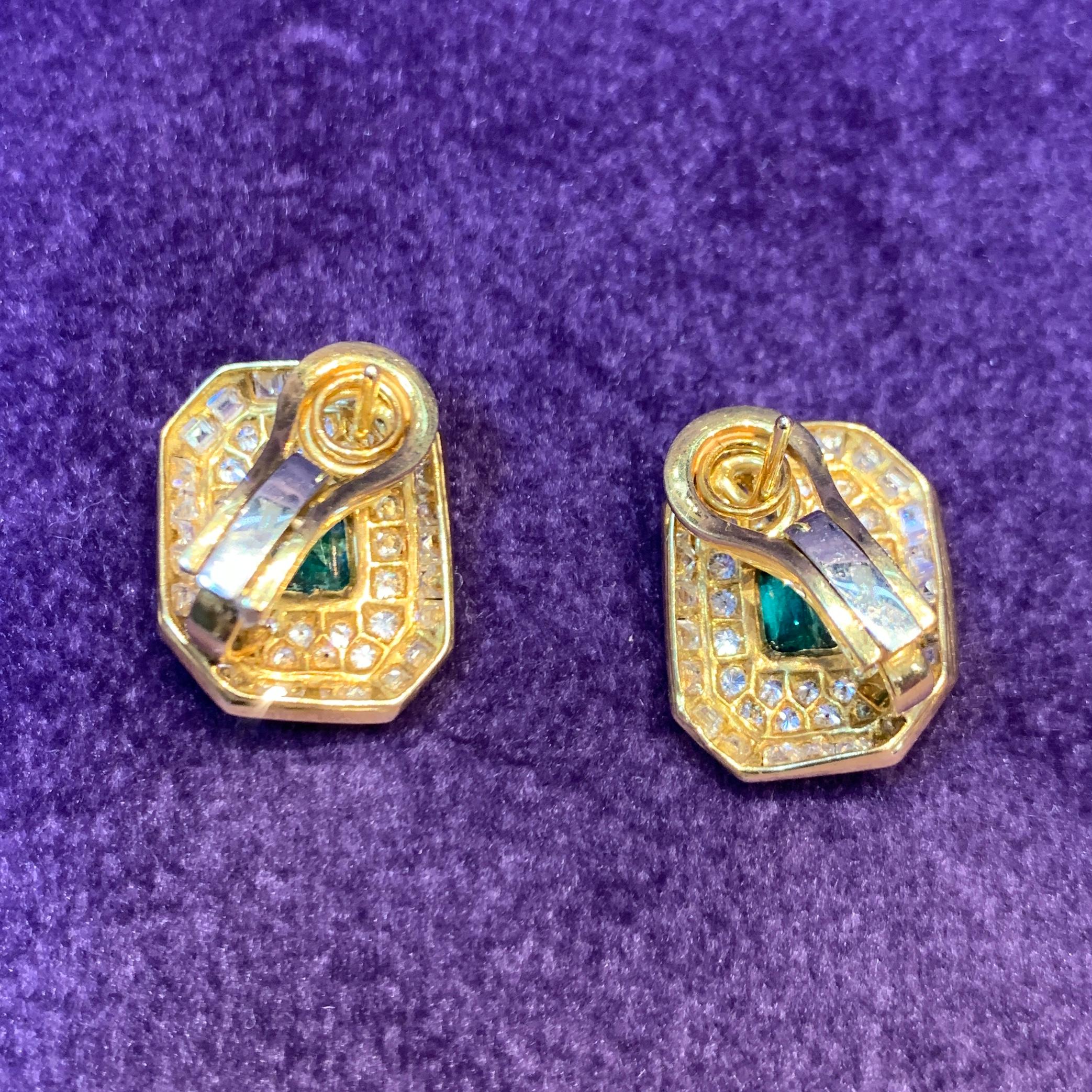 Emerald & Diamond Earrings For Sale 2