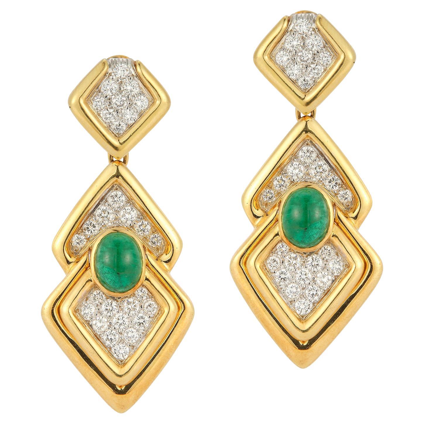 Superb Victorian Emerald Diamond Gold Earrings For Sale at 1stDibs