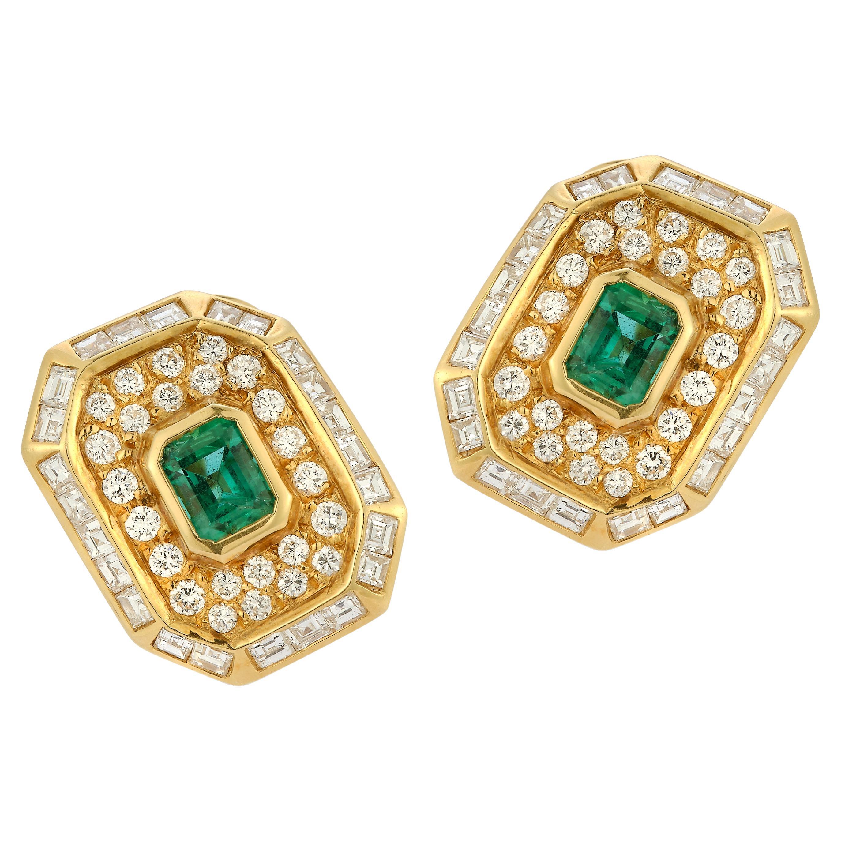 Emerald & Diamond Earrings For Sale