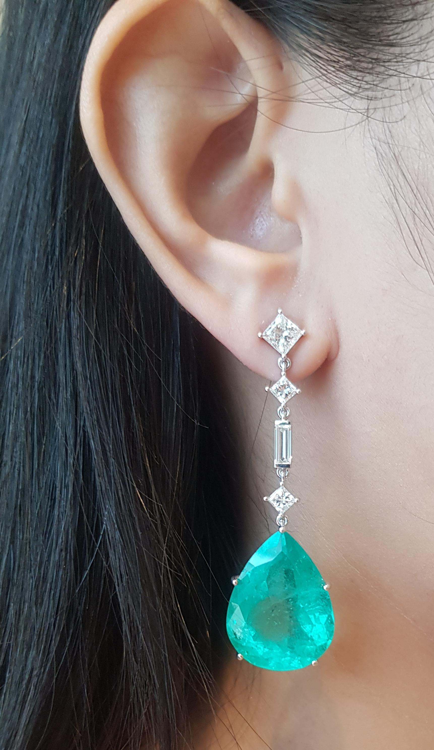 Contemporary GIA Certified Colombian Emerald with Diamond Earrings set in Platinum 950 For Sale