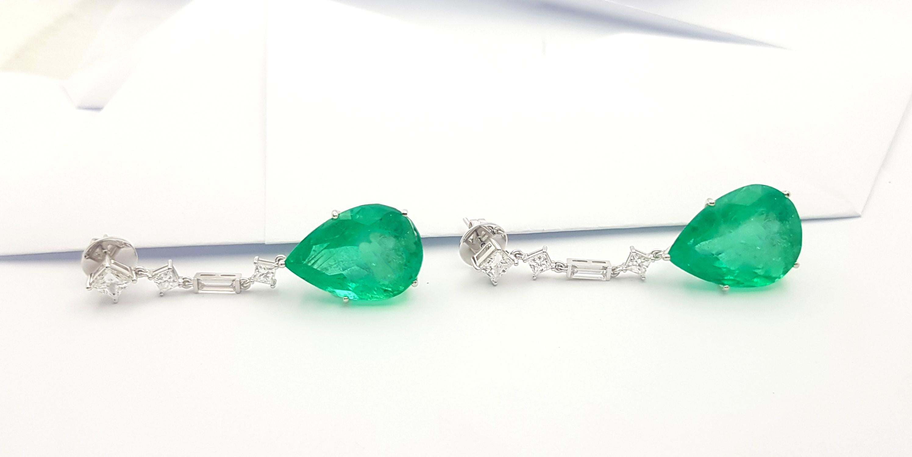 Mixed Cut GIA Certified Colombian Emerald with Diamond Earrings set in Platinum 950 For Sale