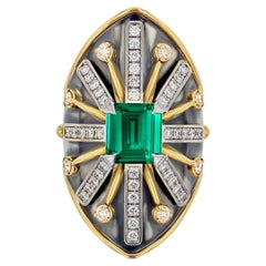Emerald & Diamond Ecu Ring in 18k Gold by Elie Top