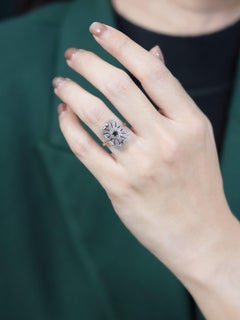 Emerald Diamond Edwardian Style Target Engagement Ring in 14K Two Tone Gold