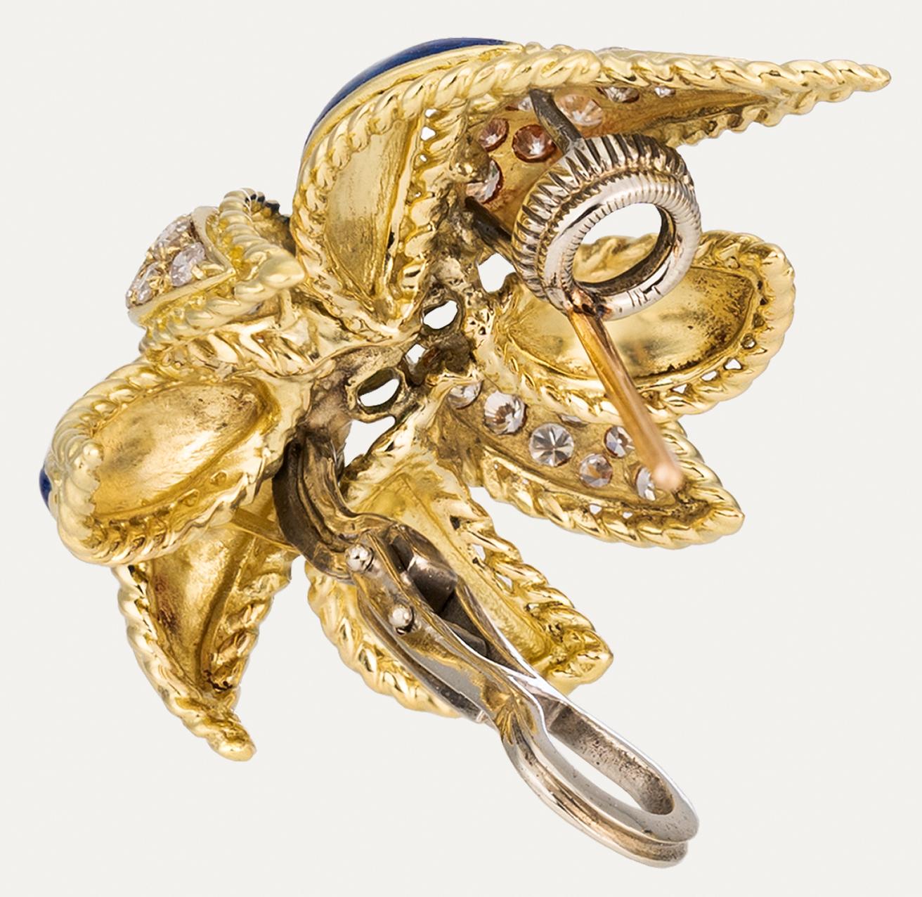 Emerald Diamond Enamel Yellow Gold Earrings en vente 1