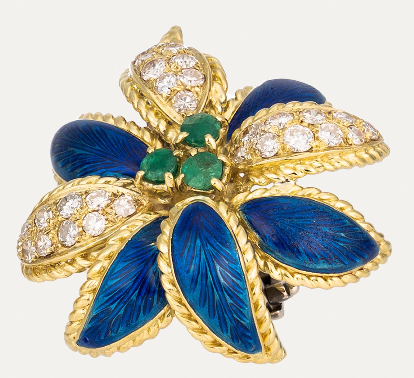 Emerald Diamond Enamel Yellow Gold Earrings en vente 2