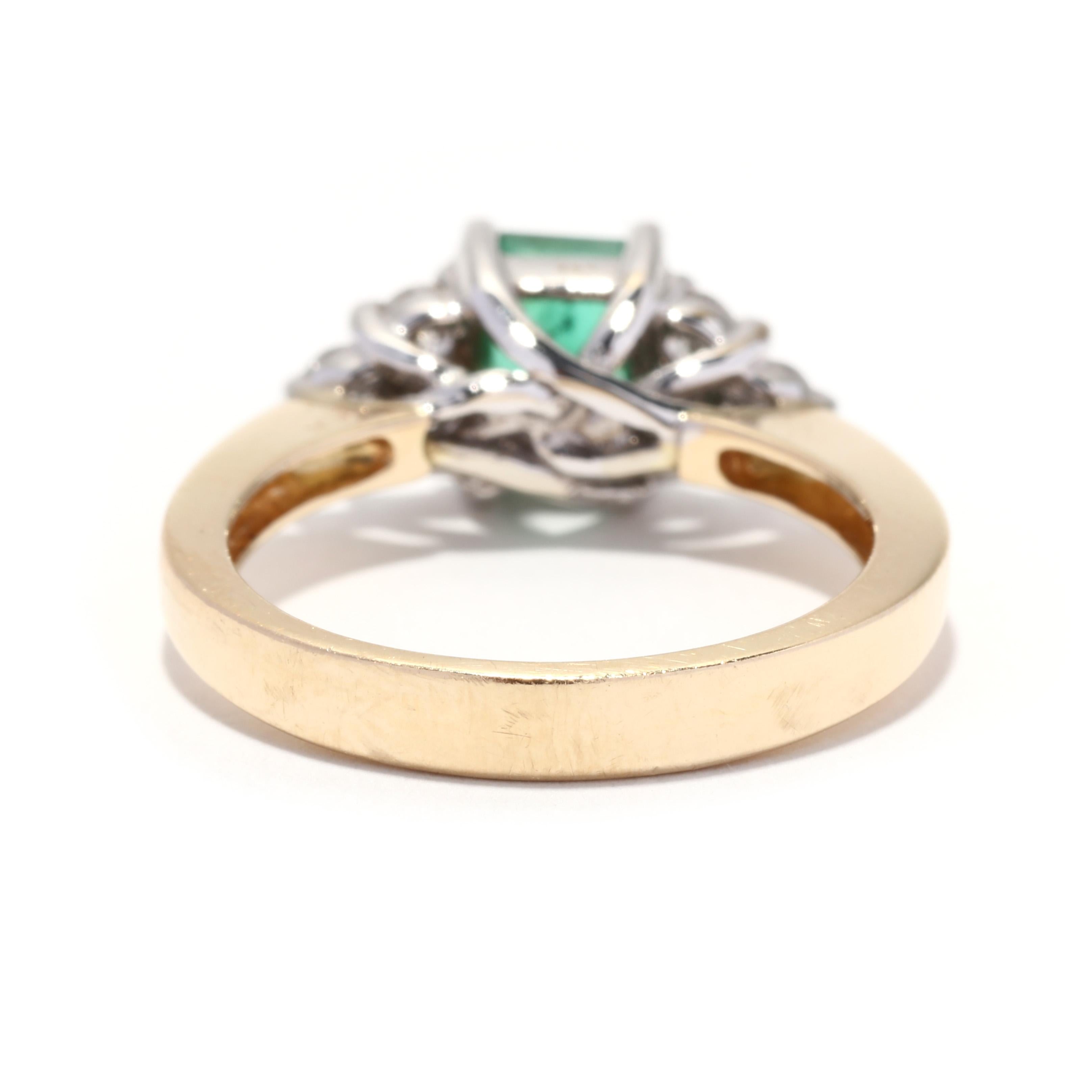 Emerald Cut Emerald Diamond Engagement Ring, 14KT Yellow Gold, Ring
