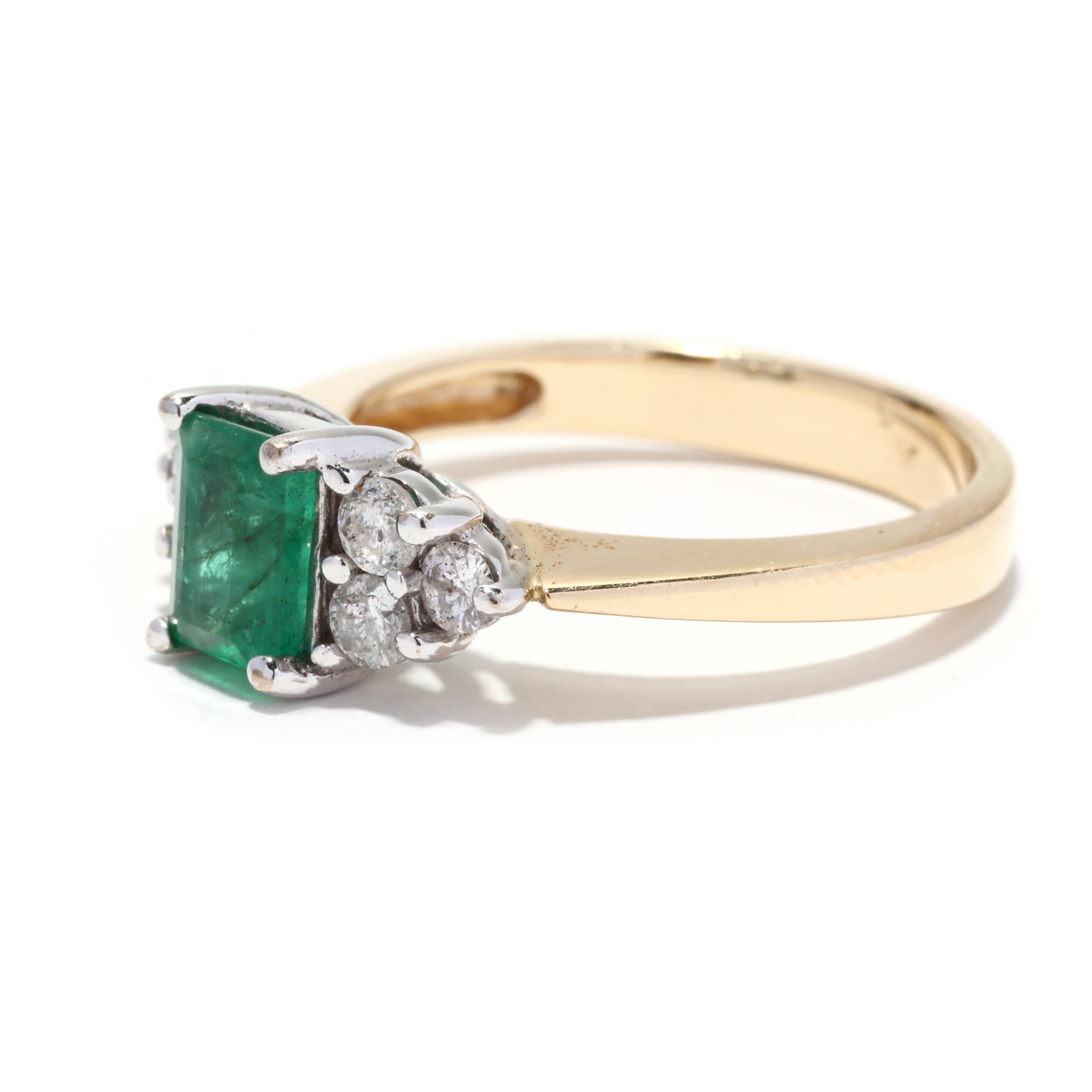 Emerald Diamond Engagement Ring, 14KT Yellow Gold, Ring In Good Condition In McLeansville, NC