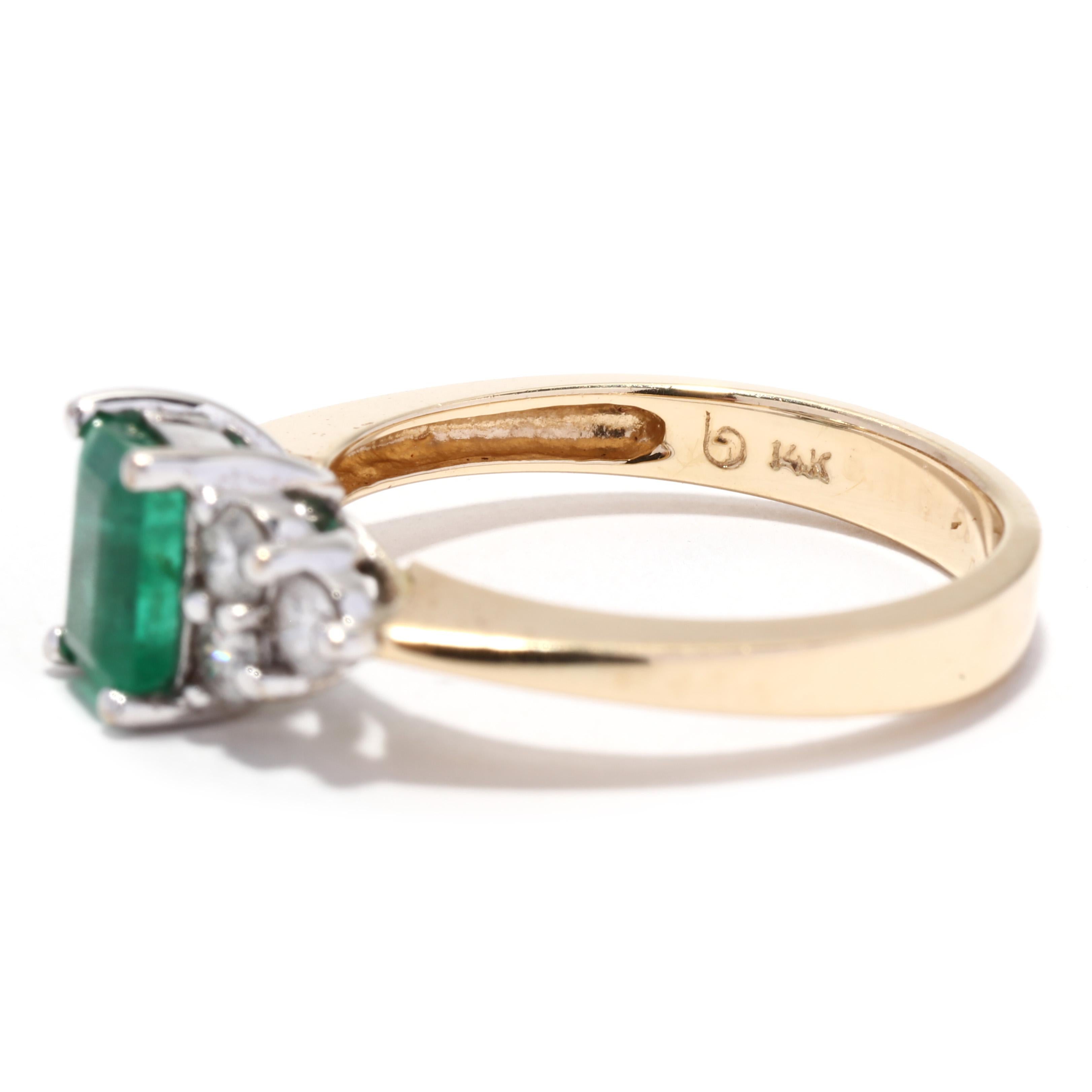 Women's or Men's Emerald Diamond Engagement Ring, 14KT Yellow Gold, Ring