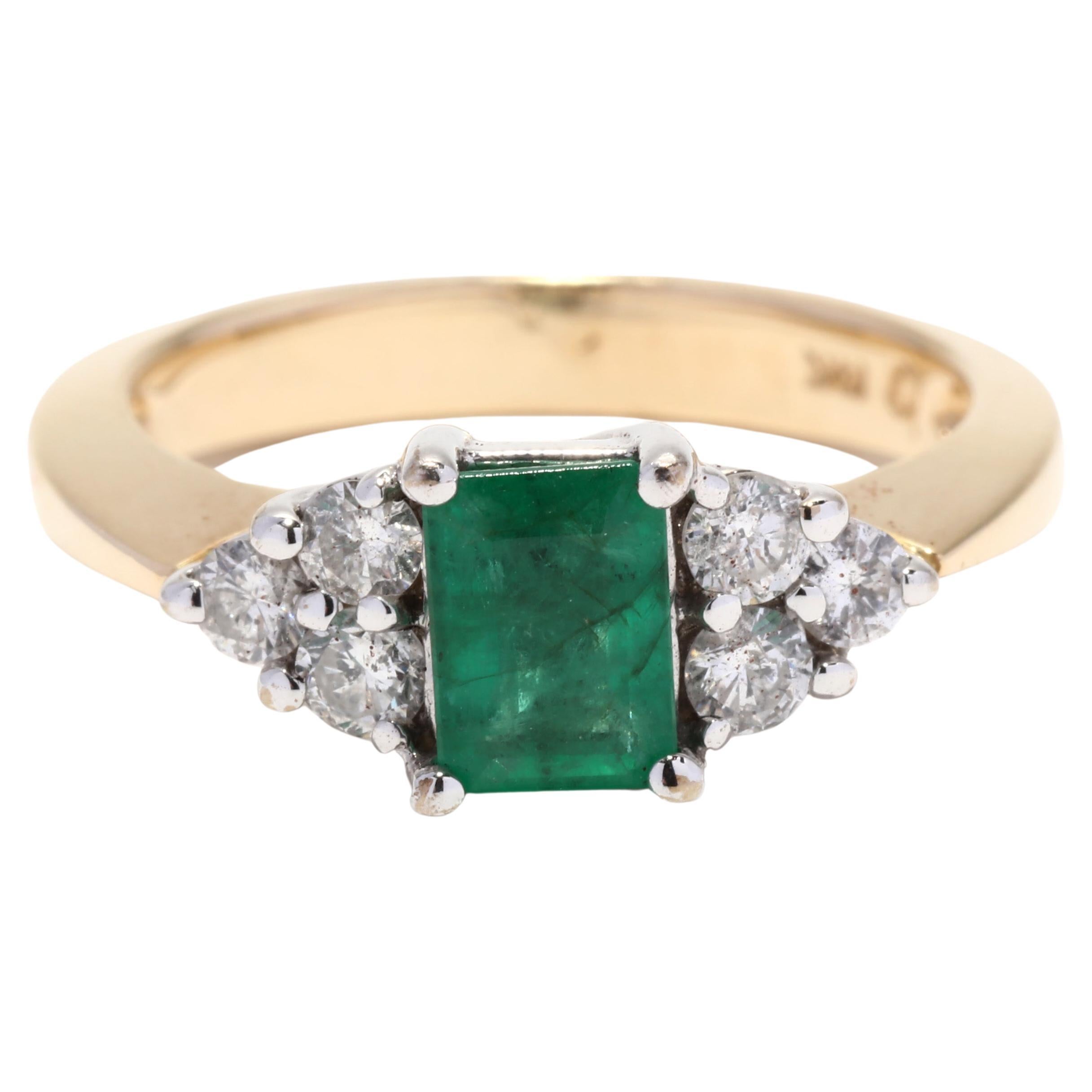 Emerald Diamond Engagement Ring, 14KT Yellow Gold, Ring