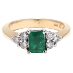 Vintage Emerald Diamond Engagement Ring, 14KT Yellow Gold, Ring