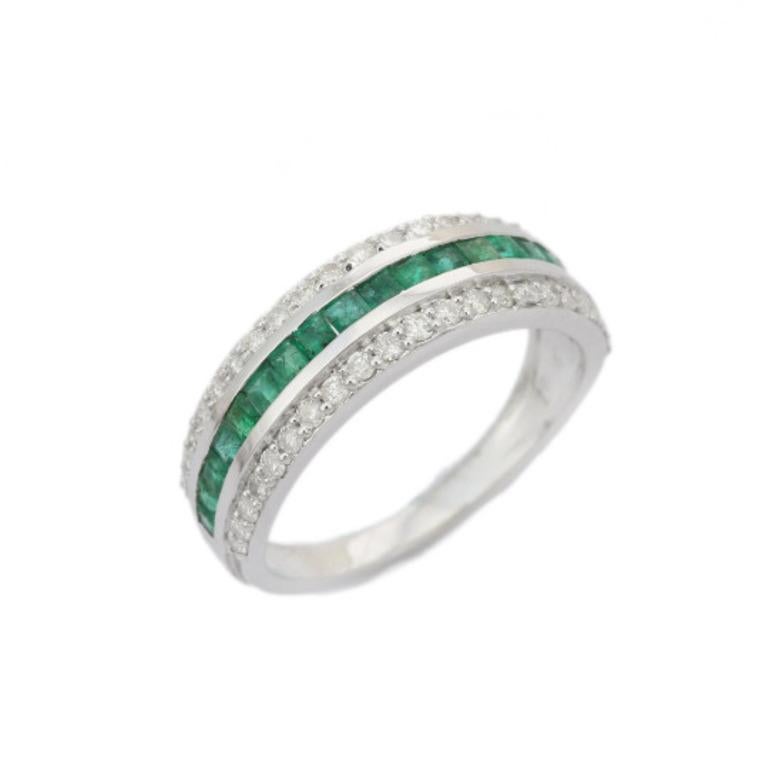 For Sale:  Emerald Diamond Engagement Ring Handcrafted in 925 Sterling Silver for Her 2