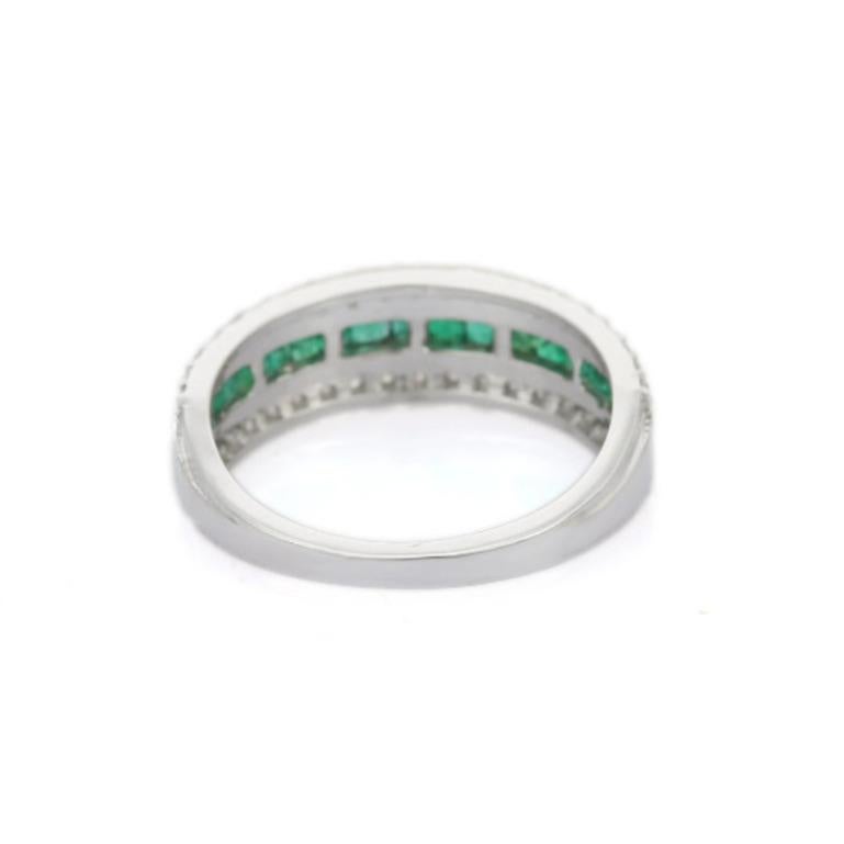 For Sale:  Emerald Diamond Engagement Ring Handcrafted in 925 Sterling Silver for Her 4