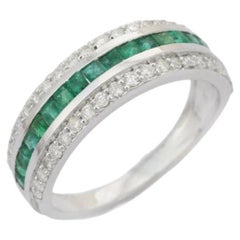 Emerald Diamond Engagement Ring Handcrafted in 925 Sterling Silver for Her