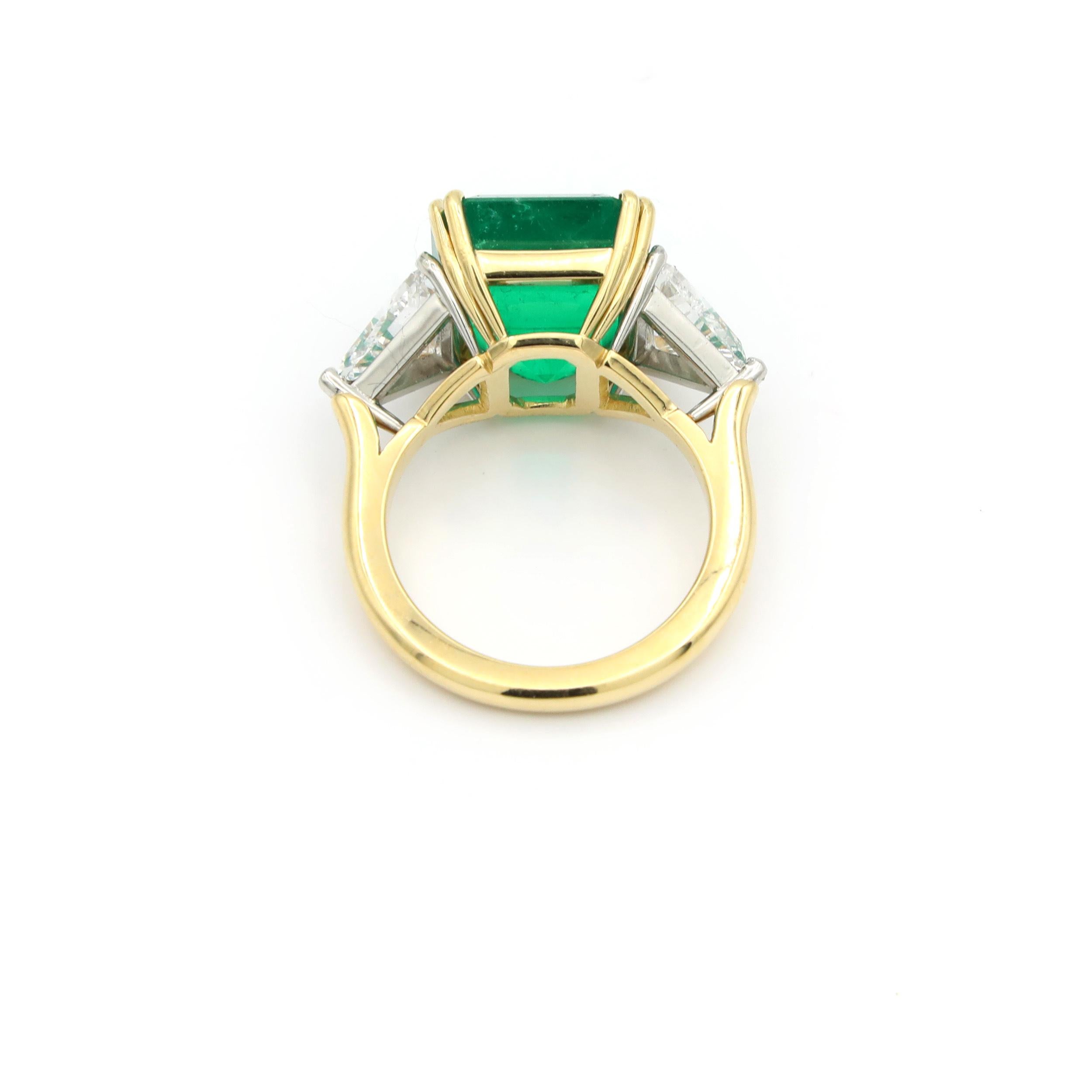 Trillion Cut Emerald & Diamond Engagement Ring Platinum & 18k Yellow Gold